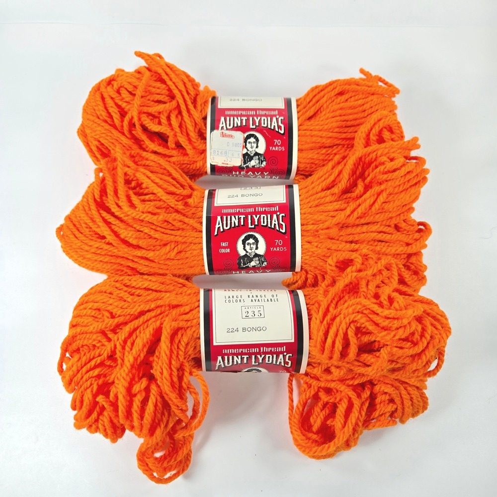 3 Aunt Lydias Heavy Rug Yarn 224 Bongo Orange Rayon Cotton 70 Yds Each